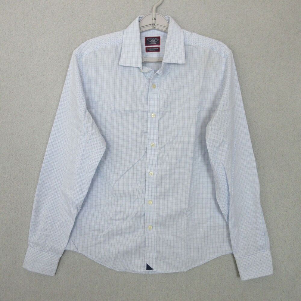 UNTUCKit Dress Shirt Mens M Slim Fit Wrinkle Free Two Ply Cotton Blue Check